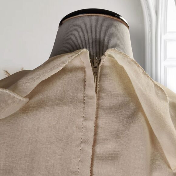 Vintage 70s Ruffle Neck Maxi Dress Size 4 Cream Eyelet Voile Bell Sleeve - Picture 9 of 16